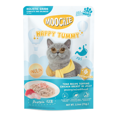 Moochie Tuna Recipe Topping Chicken Breast In Jelly Cat Food for Happy Tummy/Digestion 70g